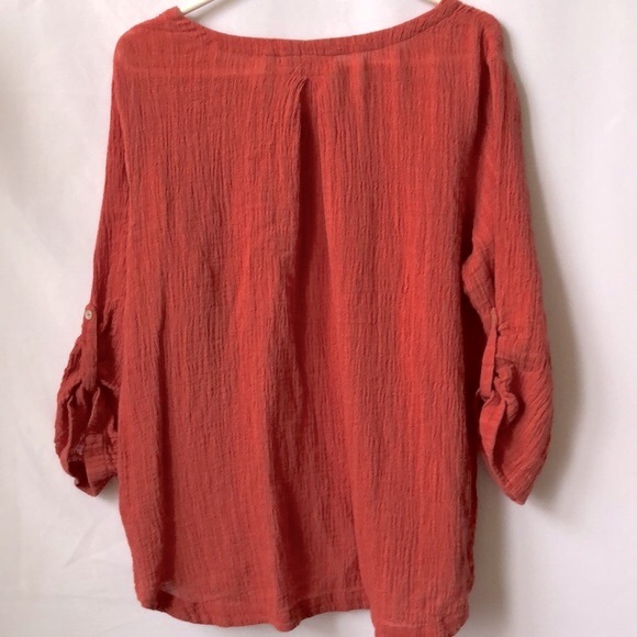 Soft Surroundings Crepe V Neck Blouse Size L Sundance Linen Cotton - Picture 2 of 7
